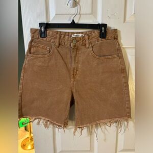Pull&Bear Frayed Hem Brown Denim Shorts
